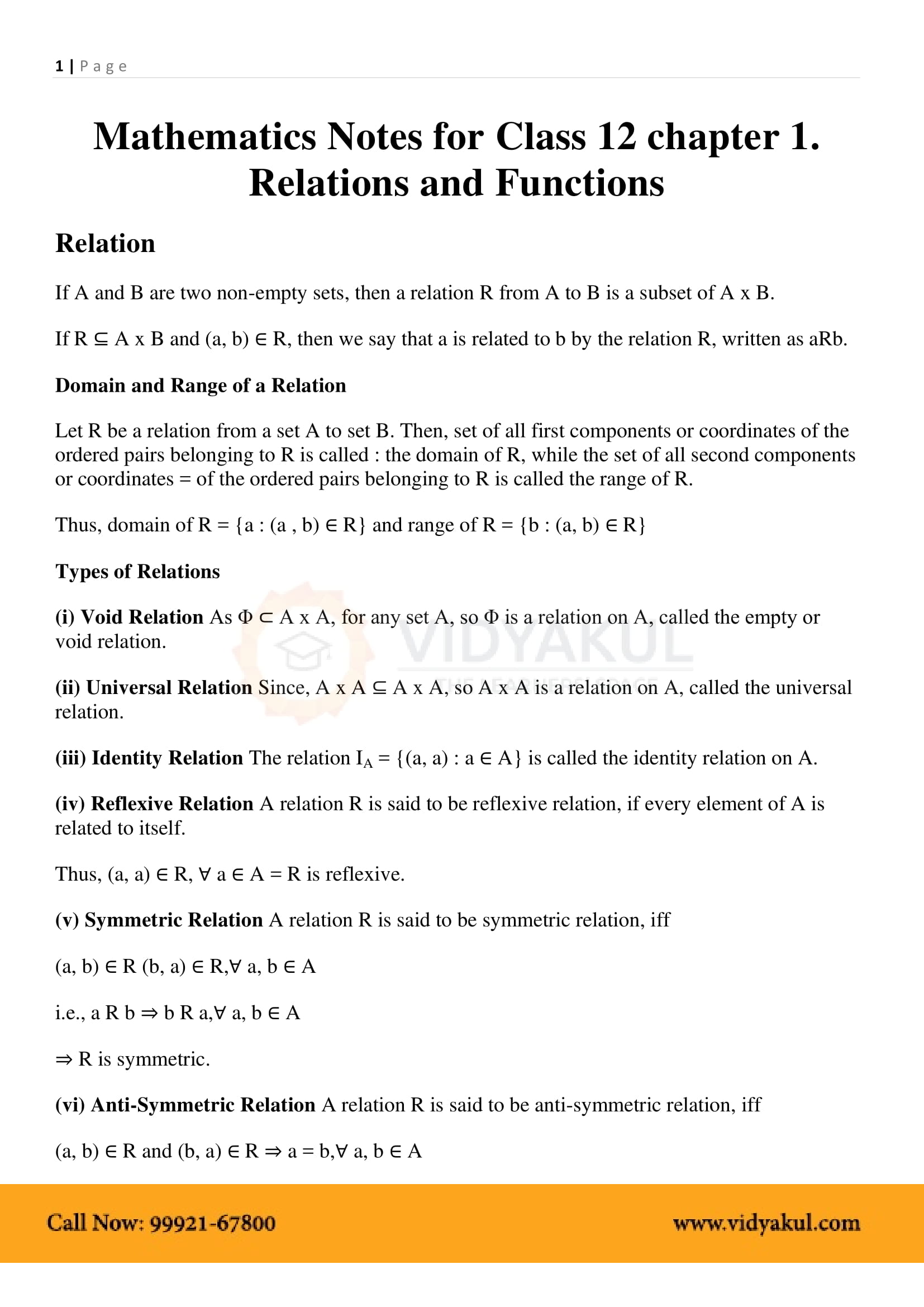 Maths Formulas For Class 12 Pdf